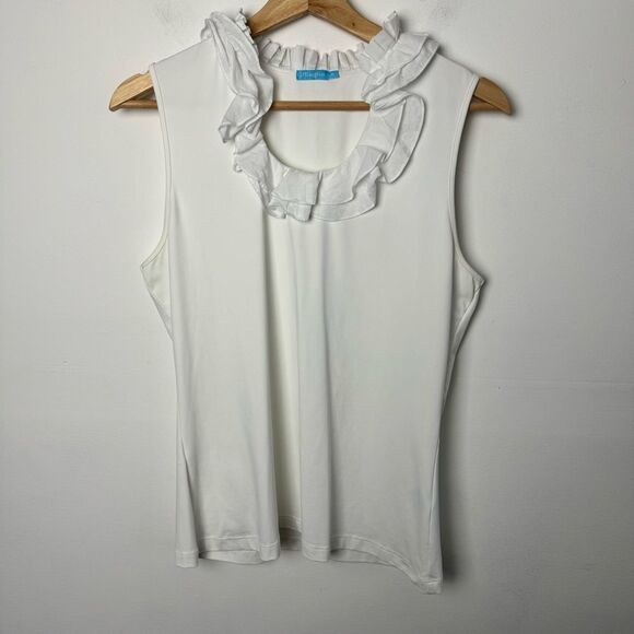 J. McLaughlin Durham White Ruffle Neck Tank Top Sleeveless Blouse Size medium - Picture 2 of 11